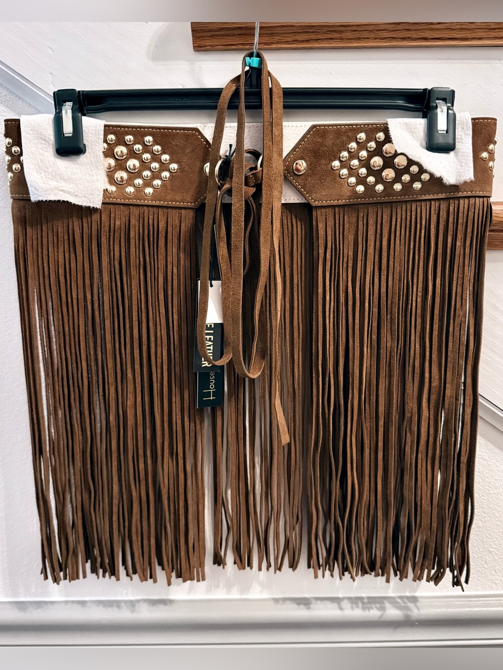 House of Harlow 1960 Brown Suede Fringe Belt with Stud Accents size Med. 31x18”